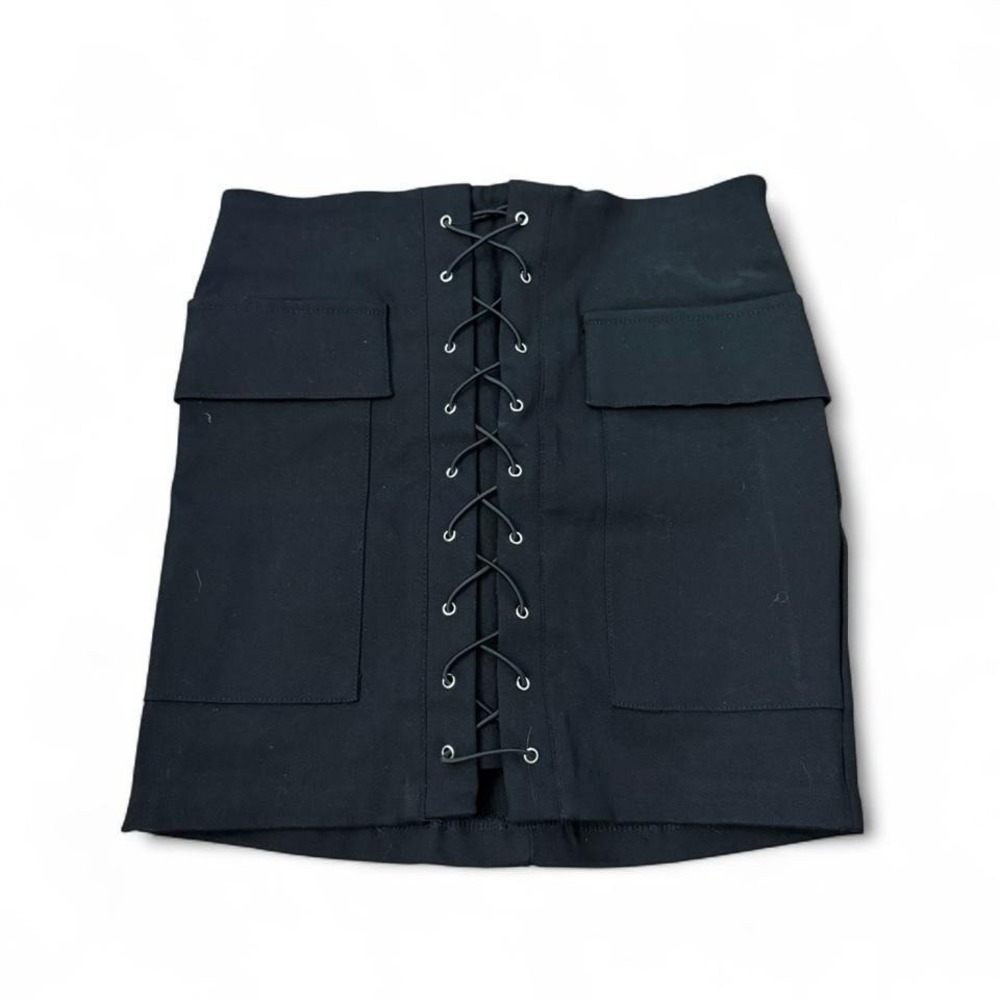 B.Original by Shoe Fly Black Lace Up Corset Mini Skirt Cargo Pockets Small NWT